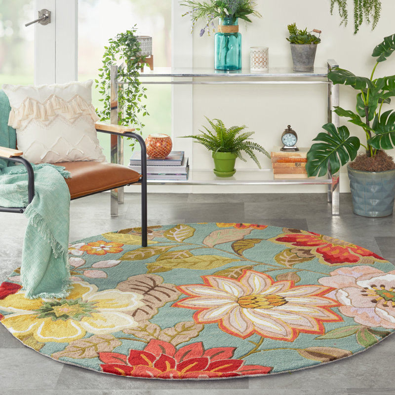 Floral Hand Woven Area Rug, Round 168cm