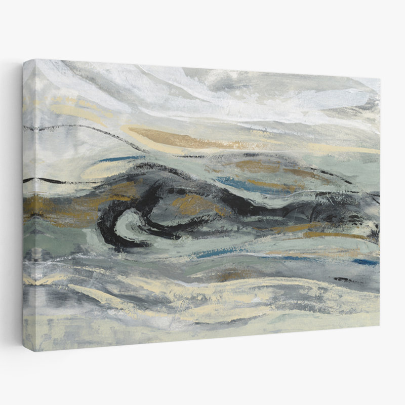 Estuaire - Abstrait beige noir brun, H 48 po x l 32 po