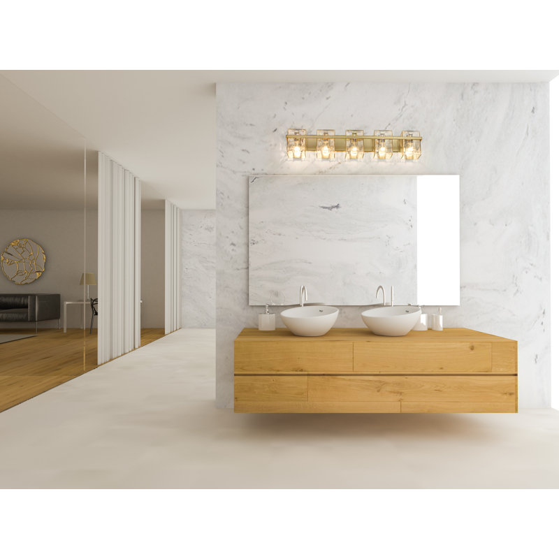 Arene Dimmable Steel Vanity Light, Modern Gold, 5 Lights, 7.75"H x 36.25"W x 5.5"D