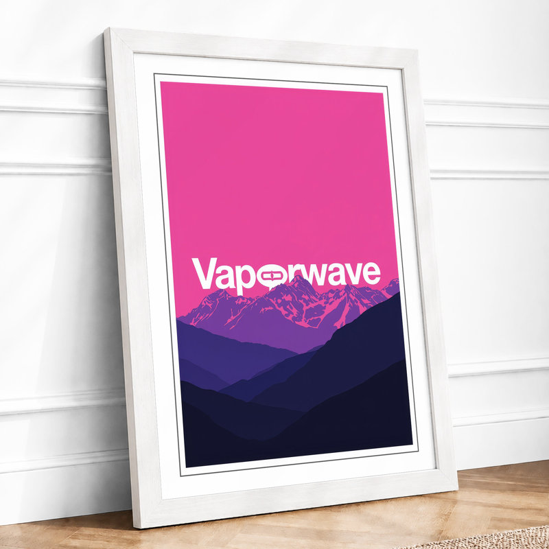 Vaporwave Mountains Retro - Framed Print, A4 - 29.7 x 21.0 cm, White