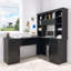 Bureau d'ordinateur en L, 2 armoires et 2 tiroirs, station de charge intégrée, bureau de travail polyvalent pour bureau, salon et bureau à domicile-1134099108