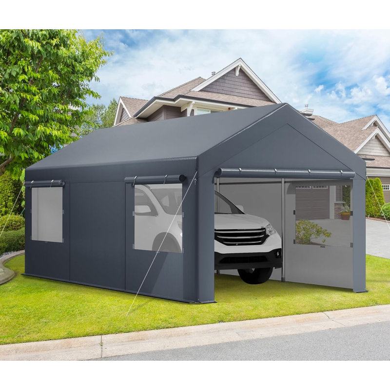 Heavy Duty Carport With Removable Sidewalls & Doors, Gray