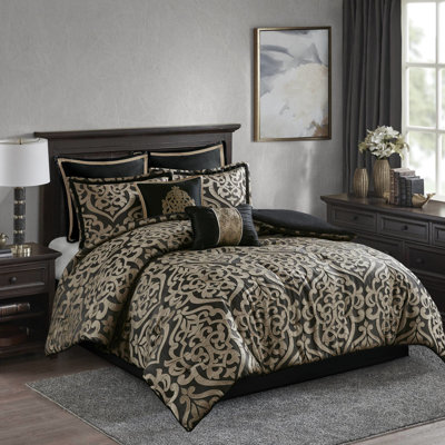 Grand édredon de 8 pièces avec motif texturé, décor brodé, rembourrage, facile d'entretien, lavable à la machine, lavage