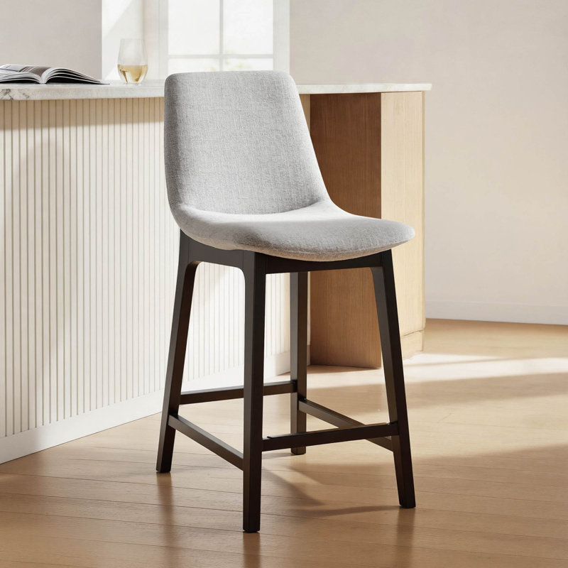 Upholstered Counter Stool with Solid Wood Legs, Gray, Counter Stool (26” Seat Height)