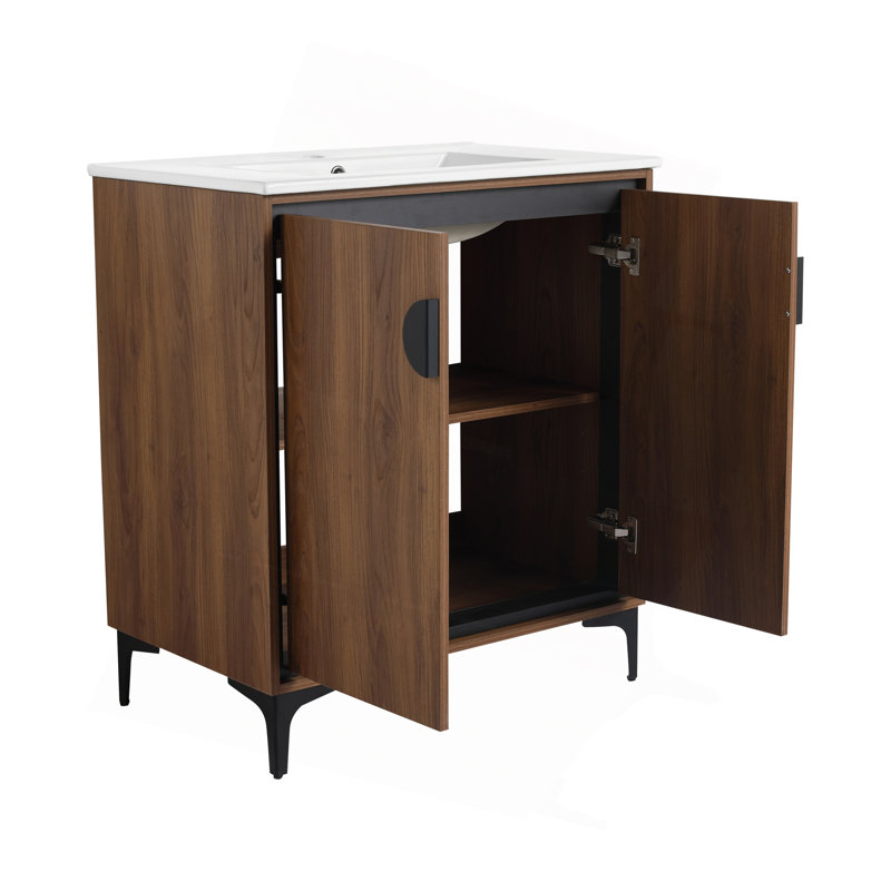 Meuble-lavabo 30 po à 2 portes avec meuble-lavabo autoportant en bois d'ingénierie avec lavabo, 30"