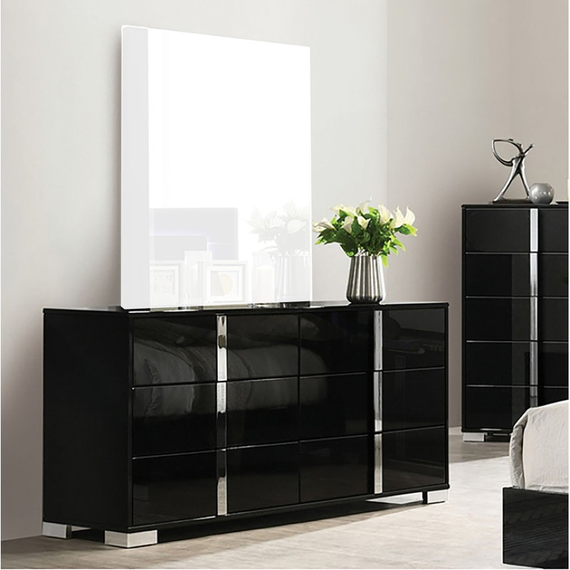 Commode 6 tiroirs Brodyn, Noir piano