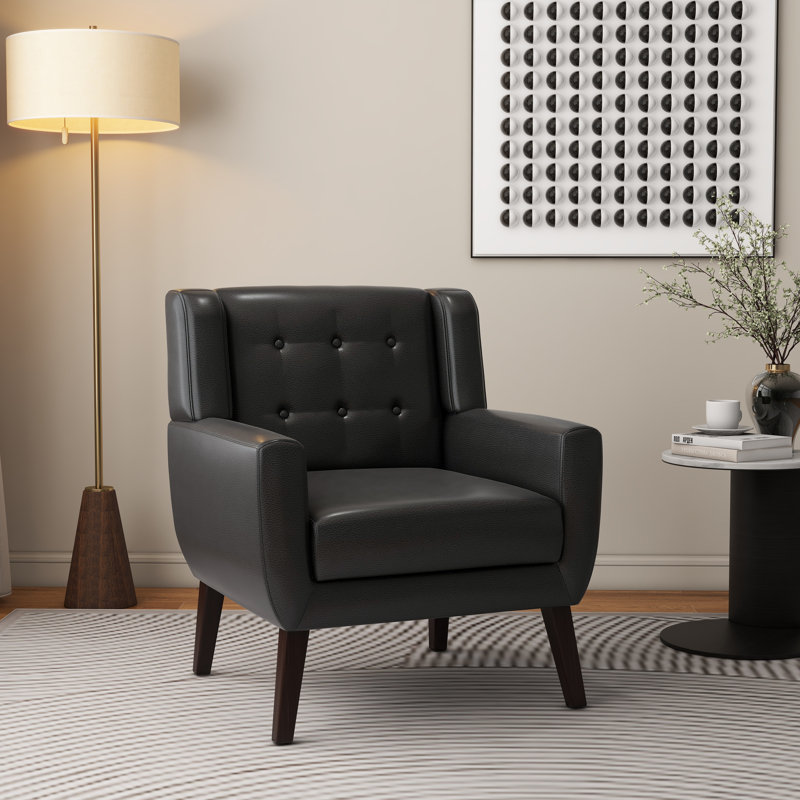Jaqueze 73.2Cm Wide Tufted Armchair, Black Faux Leather