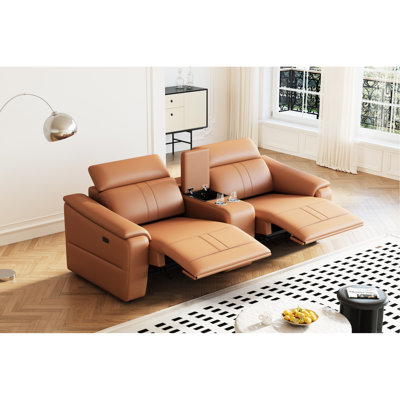 3 modulaires en cuir brun, canapé modulaire confortable avec fauteuil inclinable électrique et 2 porte-gobelets, style moderne pour les bureaux, respirant, adaptabilité des appartements de rangement, moyens