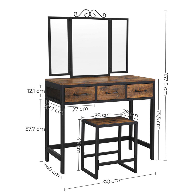 Elodie Dressing Table with Mirror, Rustic Brown