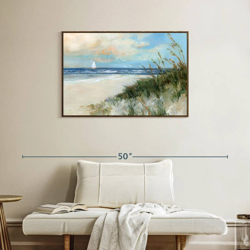 Oak Island Sunrise, 37 po x 25 po, Cadre flottant noyer