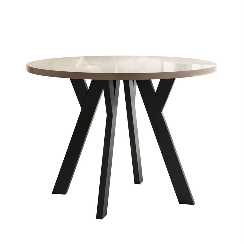 Extendable Round Metal Base Dining Table, Black, Cashmere Gloss