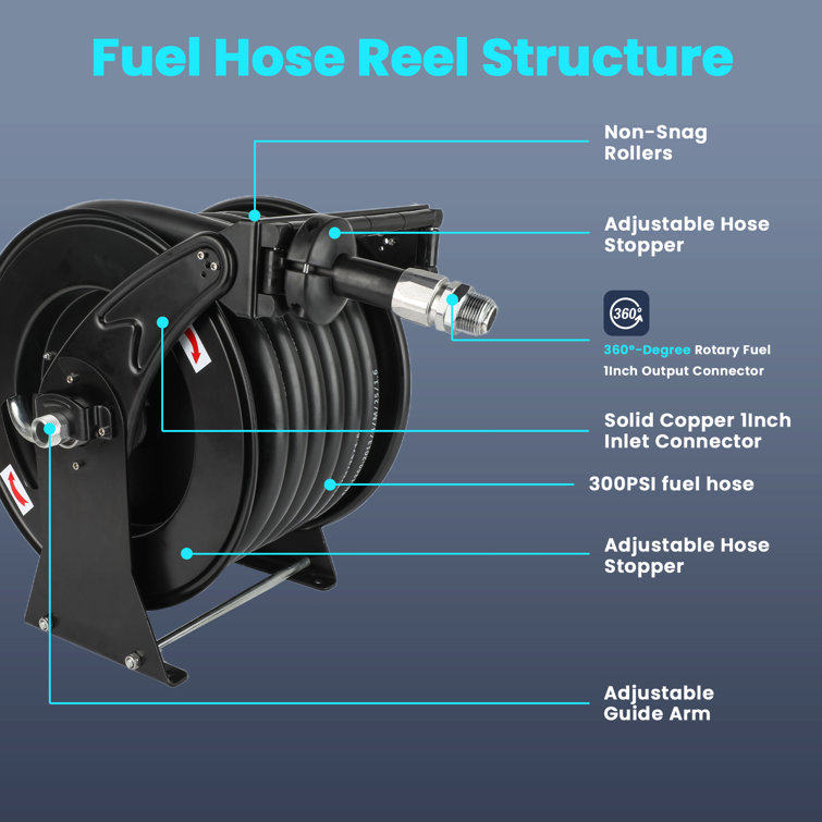 Fuel Hose Reel Retractable 1 x 50' Diesel Hose Reel with Auto Refueling  Gun