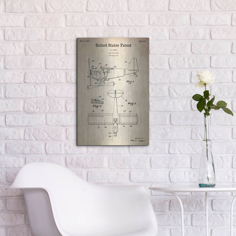 «High-Life Air plane Blueprint Parchment», art mural en métal, H 24 po x l 16 po