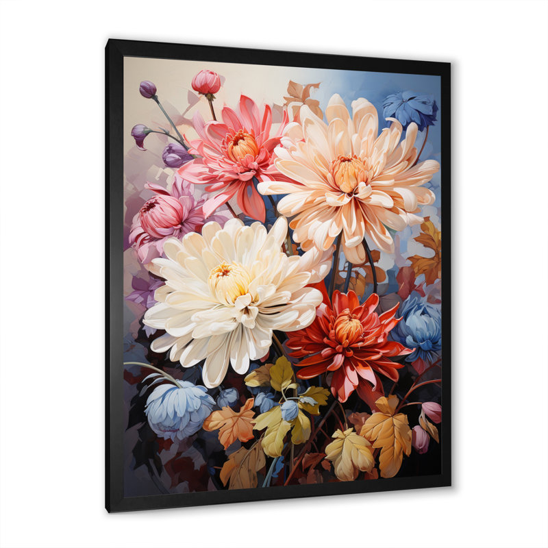 Yesmi Chrysanthemums Vibrant Collage IV, Cadre photo noir, H 20 po x l 12 po x P 1 po