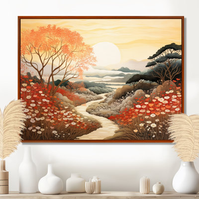 «Autumn Floral Country Road Sunset», impression d'art mural campagne