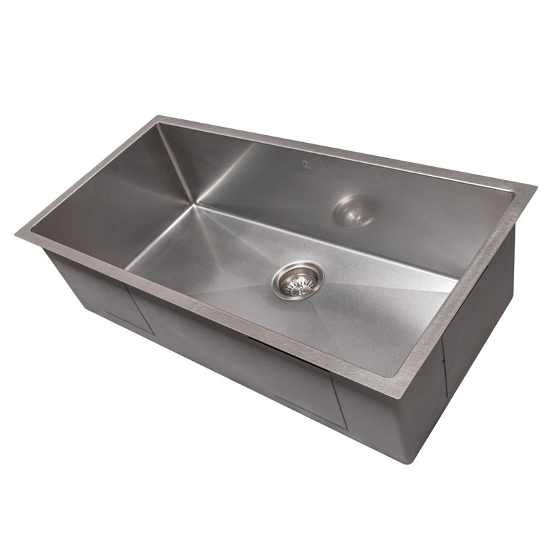 ZLINE 36 in. Meribel Undermount Single Bowl Satin Stainless Steel Kitchen Sink with Bottom Grid (SRS-36S)