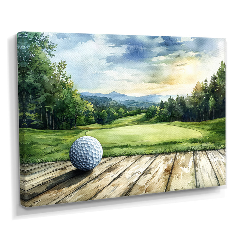 «Greens and Dreams Golf Course Landscape III», art mural golf, H 12 po x l 20 po, Toile tendue sur cadre, Ne s’applique pas