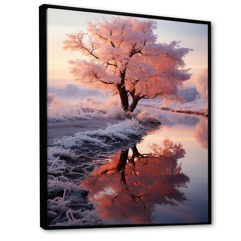 «Winter Landscape Frozen Sunlight IV», reproduction sur toile, H 44 po x l 34 po x P 1,5 po, Cadre flottant noir