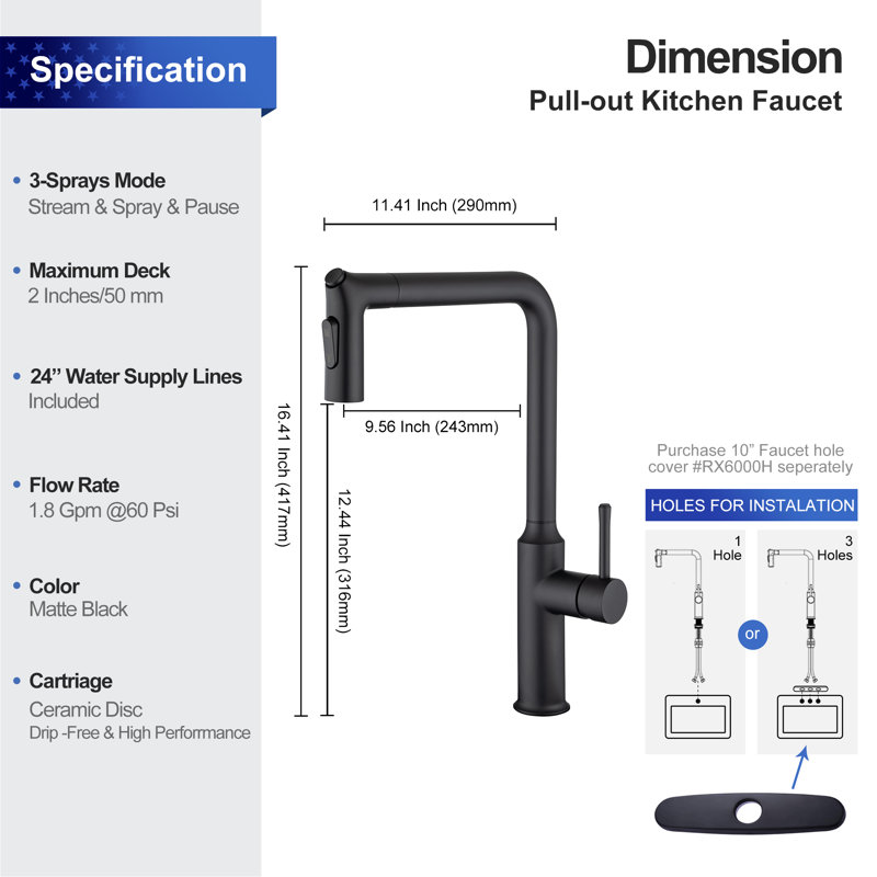 Rainlex Pull Down Kitchen Faucet, Matte Black
