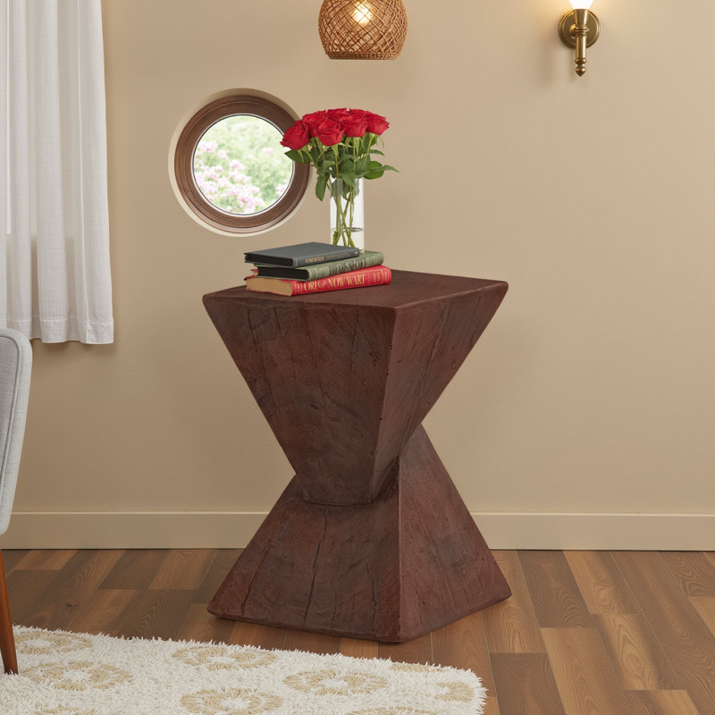 Table d'appoint sculpturale en forme de sablier, MGO résistant aux intempéries, utilisation intérieure / extérieure, Brun