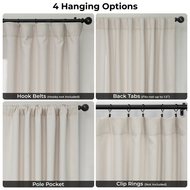 Ottis Faux Linen Room Darkening Curtain Panel, Birch, 50" W x 96" L