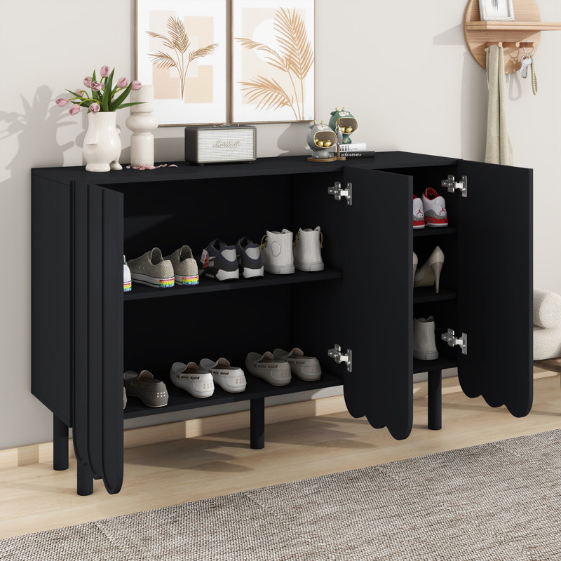 Meuble à chaussures minimaliste tendance avec 5 pieds en bois massif, Noir
