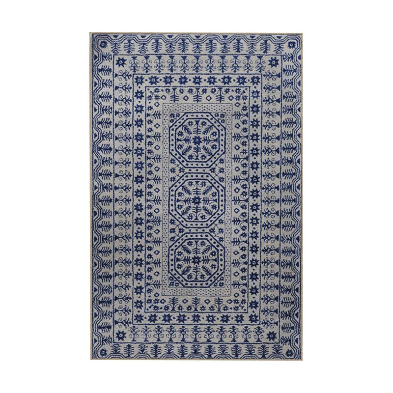Tapis décoratif bleu à motifs traditionnels, Sous-tapis rectangulaire de 3 pi 3 po x 4 pi 11 po