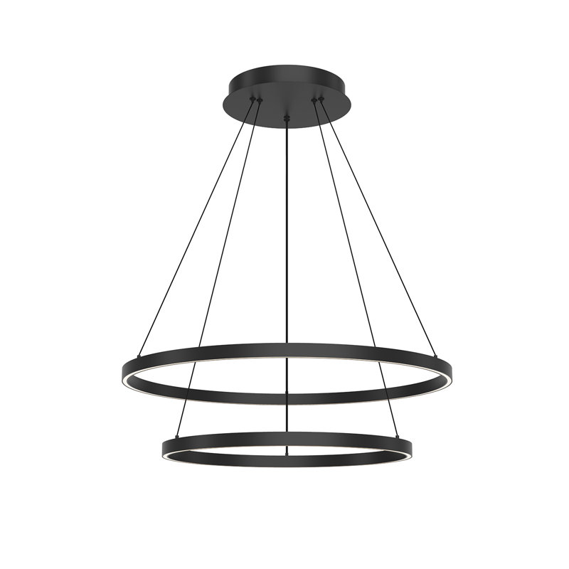 Cerchio Dimmable LED Wagon Wheel Chandelier, Black, 1.375" H x 31.5" W x 31.5" D