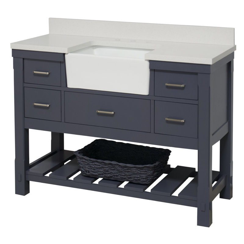 Ensemble de meuble-lavabo simple 48 po avec comptoir en quartz gris Zasha, Gris marine, Quartz