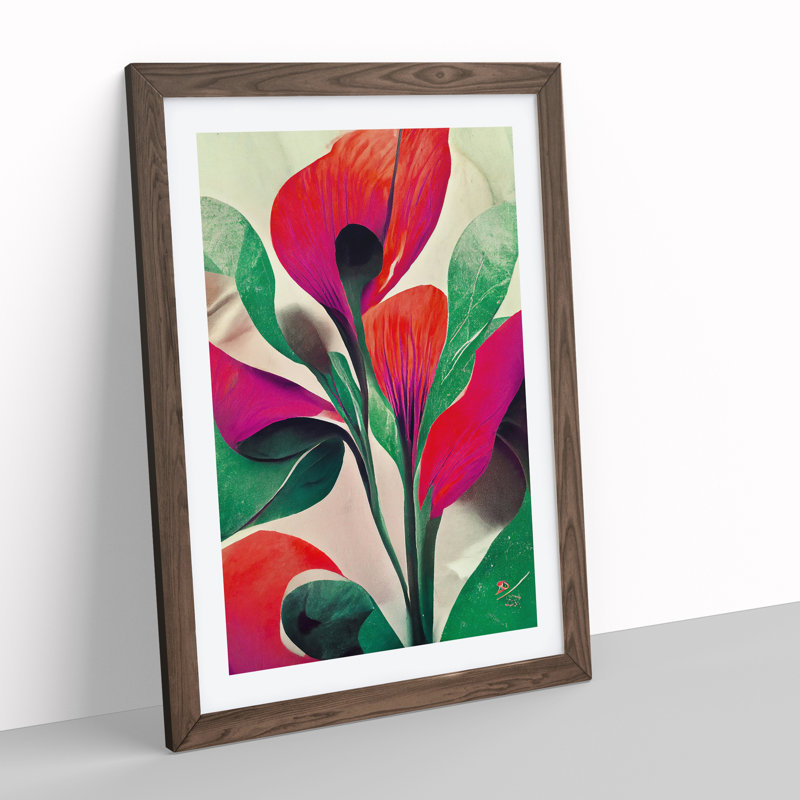 Amazing Abstract Flowers No.2 - Wall Art, 36cm H x 27cm W, Walnut Framed, White