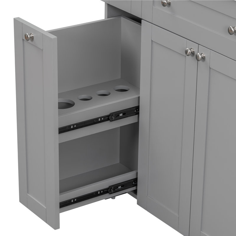 de salle de bain gris avec lavabo en céramique, rangement spacieux et design moderne