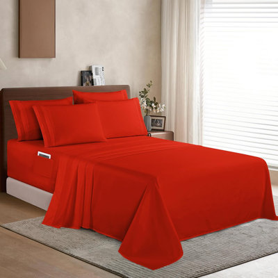 Ensemble de draps 6 pièces de qualité supérieure Elegant Comfort 1500 - Pochettes très profondes de 18 à 24 po, poches de rangement intelligentes, draps ultra-souples 6 pièces infroissables