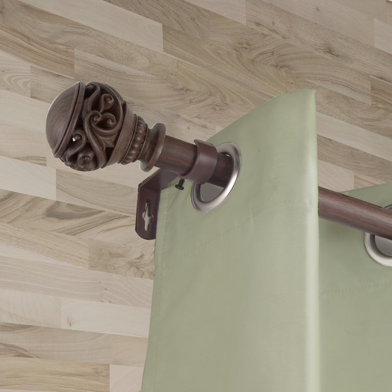 Tringle à rideaux simple en faux bois Lengby, 160" - 240", Noyer foncé