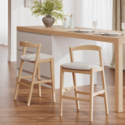 Ensemble de 2 tabourets d'intérieur en bois d'hévéa avec revêtement en polyester, conception ergonomique pour le confort et le style