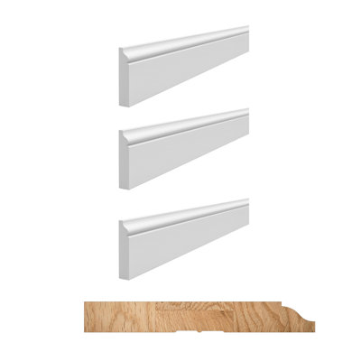 Baseboard Moldings 3-Piece For Floor And Walls 9/16 In. D X 4-1/4 In. W X 96 In. L Primed Finger-Joined Pine Reversible 24 Ft. Total
