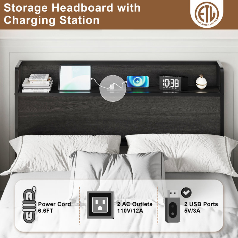 Shila Lift Up Storage Bed Frame & Charging Station