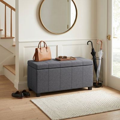 Dover 36"W Upholstered Linen Look Fabric Contemporary Rectangular Storage Ottoman with Lift Top