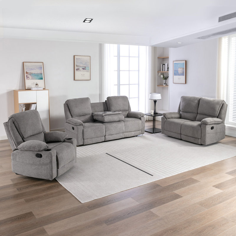 Latch Recliner 1,2 and 3 Seater Sofa Set, Grey