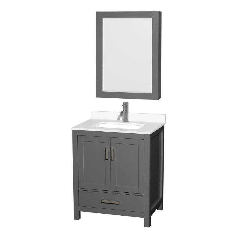 Sheffield 30" Freestanding Single Bathroom Vanity with Quartz Top with Medicine Cabinet, Dark Gray, Chrome, White Quartz