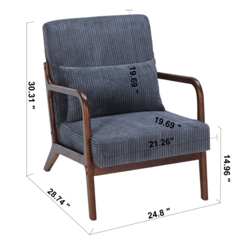 Chaise avec accoudoirs Mid-Century Modern, Gris foncé