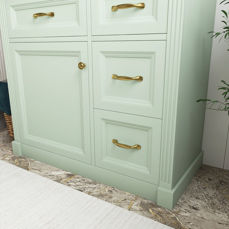 Meuble-lavabo vert 36 po avec lavabo en céramique, armoire avec 4 tiroirs, porte à fermeture en douceur et tablette réglable, meuble-lavabo moderne