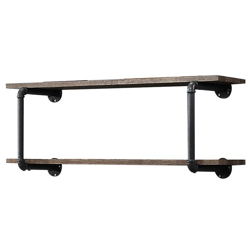 Antique Oak And Sandy Grey Wall Mounted Unit, 2 , Provides Extra Storage Industrial 2 Shelf, Grey, Increases Organization