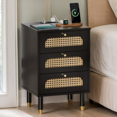 15.75 Inch 3-Drawer Rattan Vredenburgh With US Standard Power Outlet