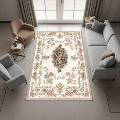 Stylish Hall Carpet (3.3 x 6.6 ft), 100% Polyester, 0.3 in Pile Height | Antibacterial, Non-Slip PVC Felt Dot Underside | Machine Washable, 3D Digital Print, Durable & Easy to Clean | Perfect for Entryway & Living Areas