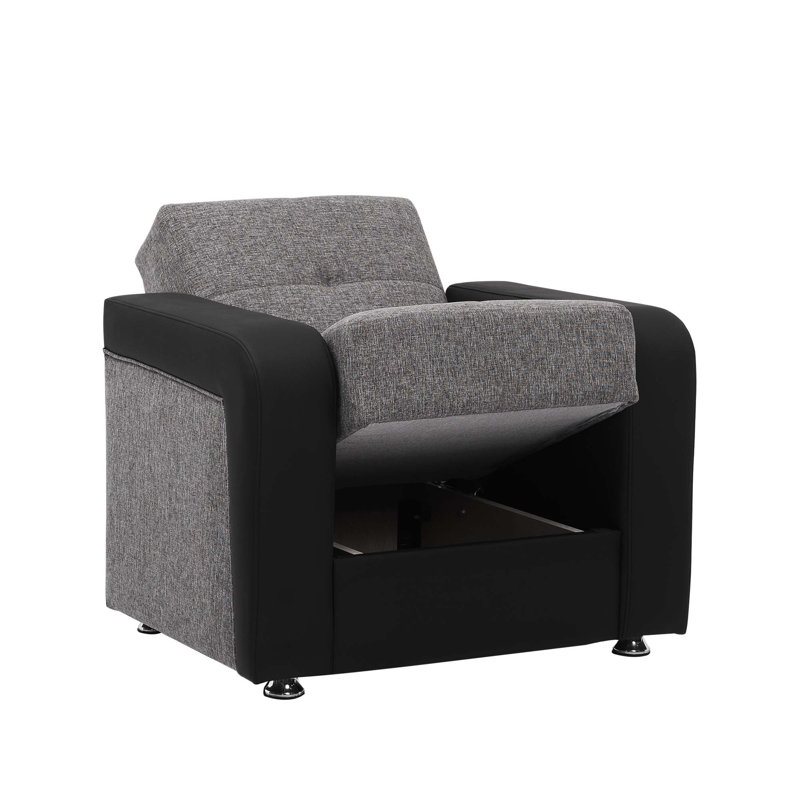 Fauteuil convertible en cuir avec rangement Ferrara, Gris / cuir noir