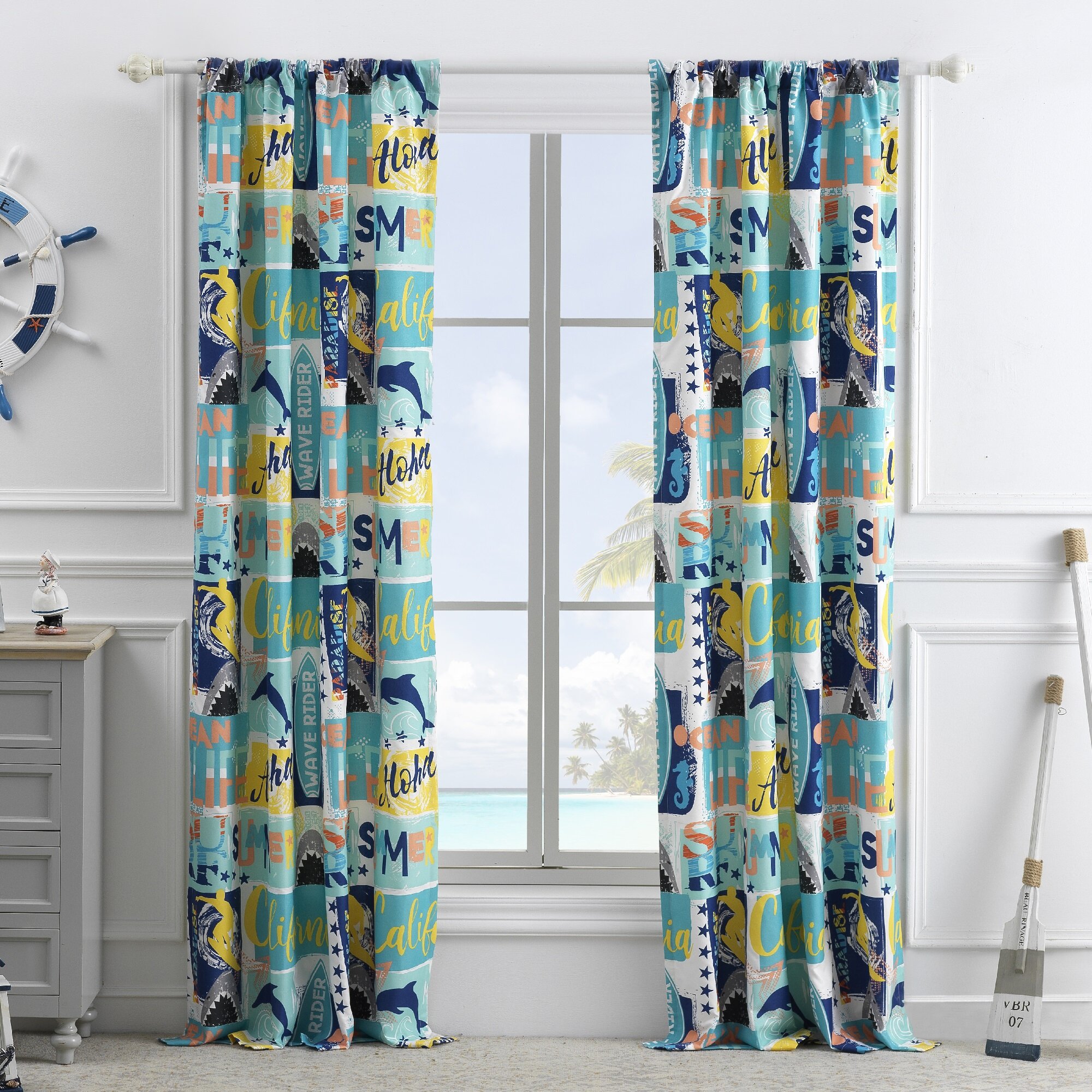 Greenland Home Fashions Wave Rider Semi-Sheer Rod Pocket Curtain Panels ...