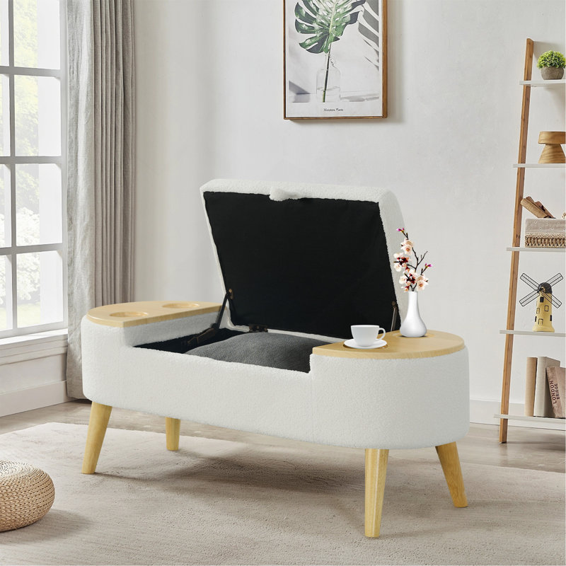 Banc de rangement ovale polyvalent pour diverses pièces avec fonctionnalité lisse, Blanc cassé