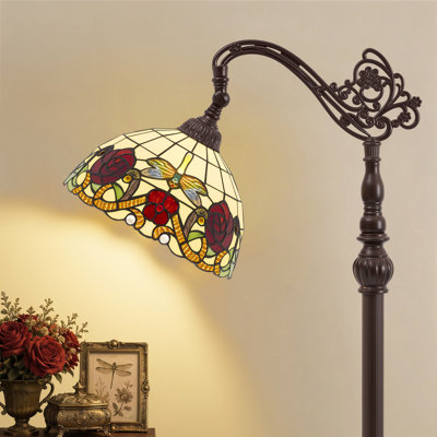 Arched Floor Lamp with 11 Inch Stained Glass Shade,1 E26 Sockets,Aluminum Base for Home decor