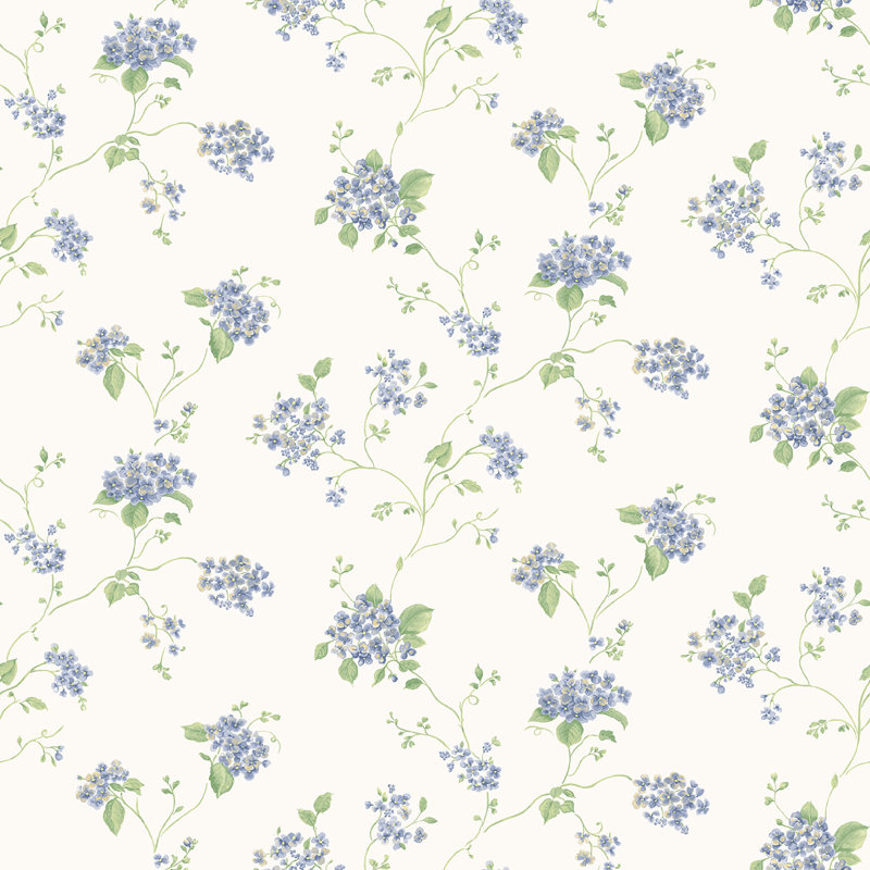 Miniatures 3 Collection Hydrangea Trail Wallpaper Roll, Indigo/Green/White