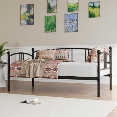 Daybed Sturdy Metal Day Bed with Steel Slat Support, Bed Twin with Arched Headboard, SofaBed by Ebern Designs